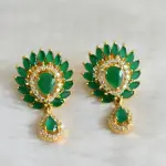 Gold tone ruby-green-white peacock-green beaded jhumkka