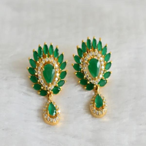 Gold tone ruby-green-white peacock-green beaded jhumkka